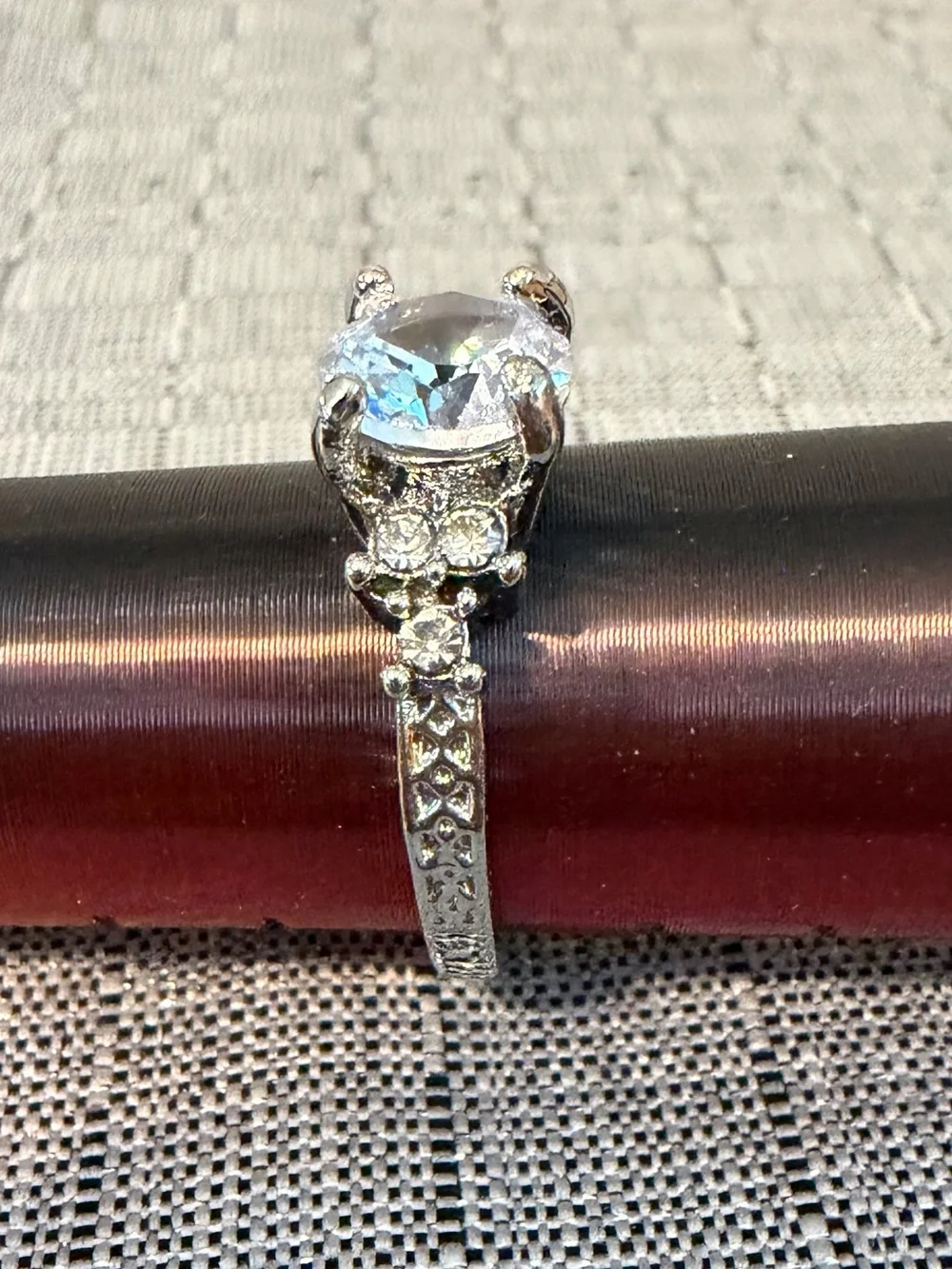 Silver-Tone White Cubic Zirconia Statement Ring